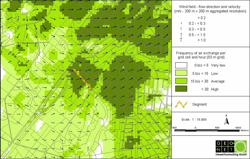 Air exchange per grid cell and the autochthonous current field in the Grunewald-Wilmersdorf transition zone during a low-exchange cloudless summer night