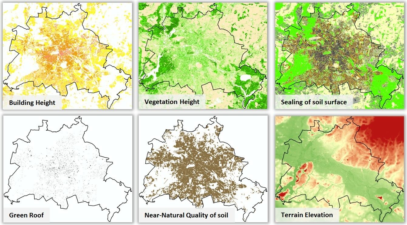 Fig. 4: Geo-data basis for the application of the climate model FITNAH 3D (Image: Umweltatlas Berlin)