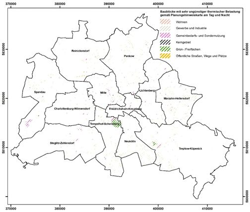 Abbildung 24: Flächen mit besonderen stadtklimatischen Missständen in Berlin