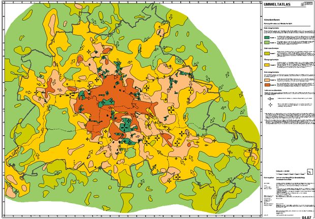 Ehemalige Klimafunktionskarte (04.07) des Umweltatlas Berlin (Stand 2001)