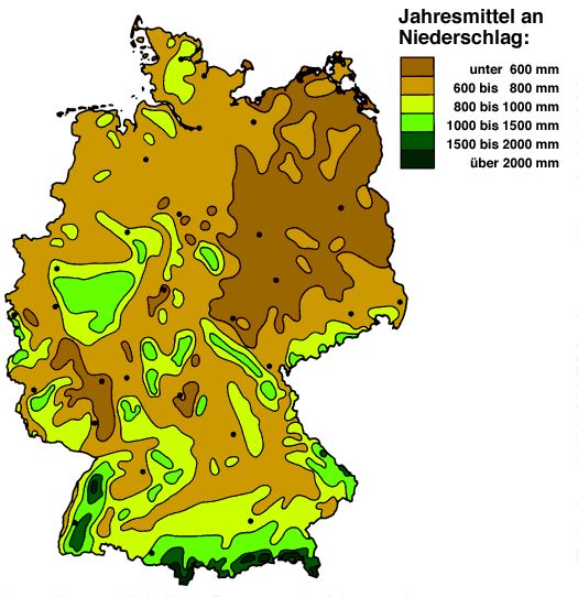 Abb. 1: Niederschlagsmengen in Deutschland