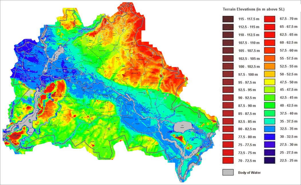 Fig. 4: Terrain elevations, Berlin (Image: Umweltatlas Berlin)