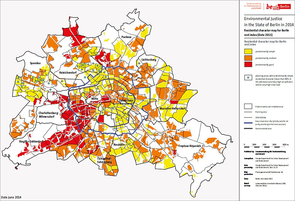 Fig. 3: Distribution of the residential characters at the level of the planning areas in Berlin (Image: Planergemeinschaft Kohlbrenner eG 2015)