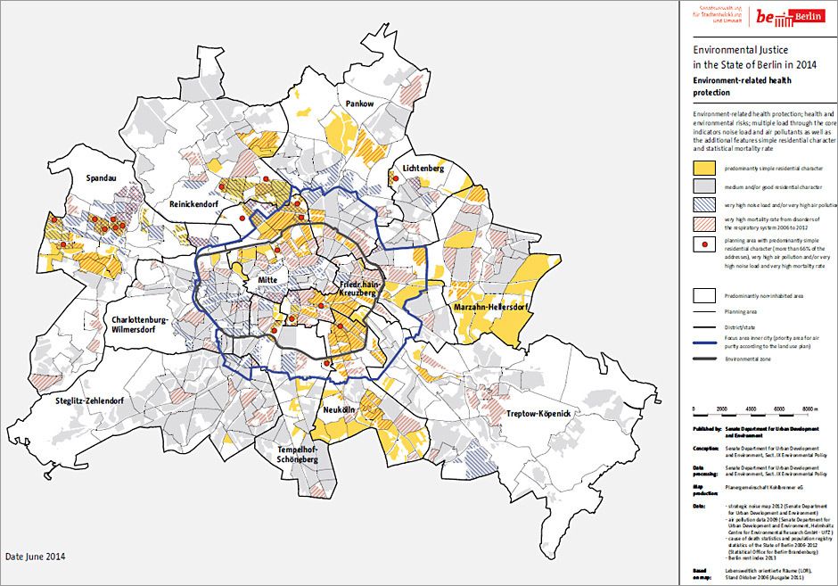 Fig. 5: Distribution of health and environmental risks at the level of the planning areas in Berlin (Image: SenStadtUm 2015d)