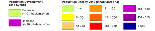 Fig. 4: Map of Changes in Population Density between 2017 and 2018
