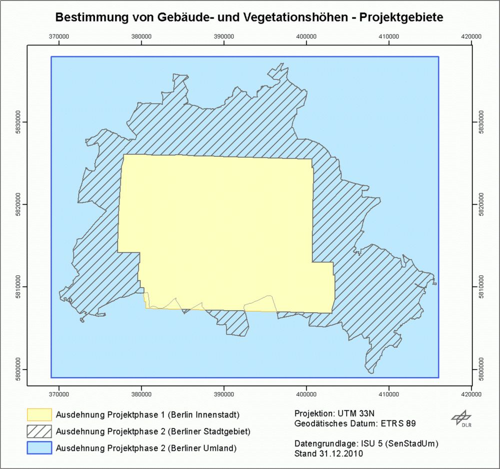 Abb. 2: Ausdehnung der Projektgebiete – Berliner Stadtgebiet und Berliner Umland (Bild: Quelle DLR 2013)