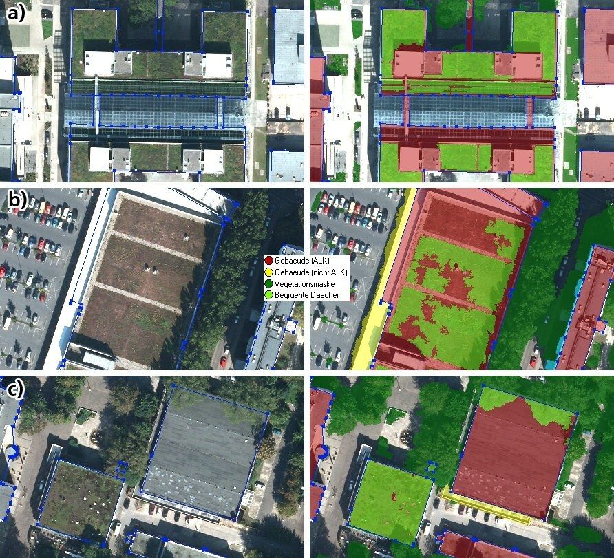 Abb. 15: Begrünte Dachflächen durch die Verschneidung der Vegetationsmaske mit dem ALK Gebäude-Layer
