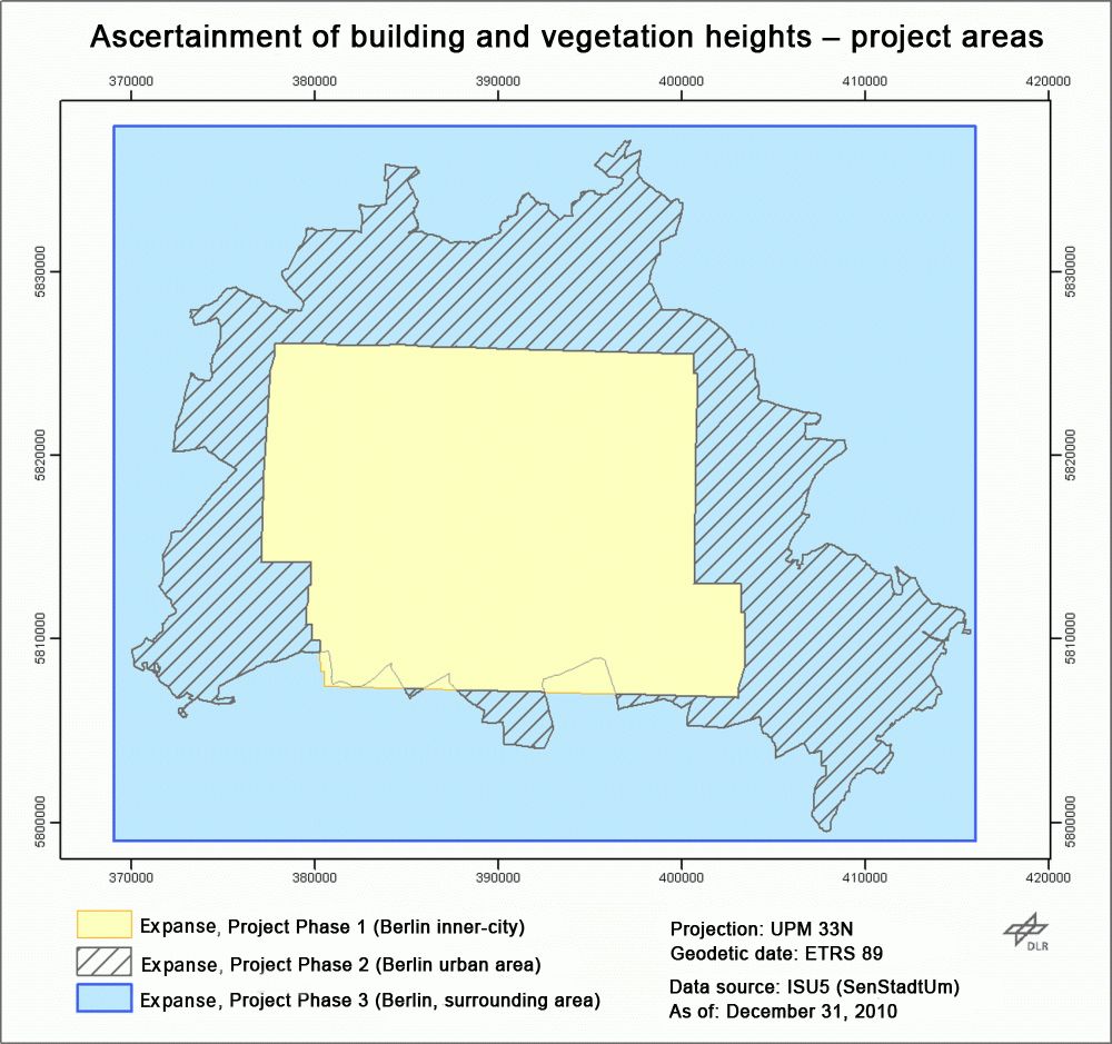 Fig. 2: Extent of the project area: Area of the city of Berlin and surrounding areas (Image: Source: DLR 2013)