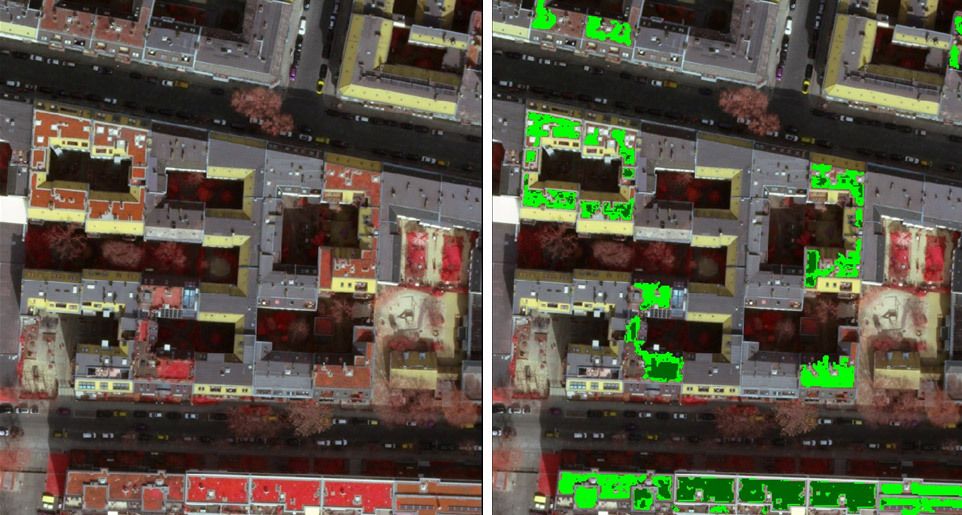 Fig. 2: Results of the automated preliminary mapping (dark green: intensively greened, light green: extensively greened)