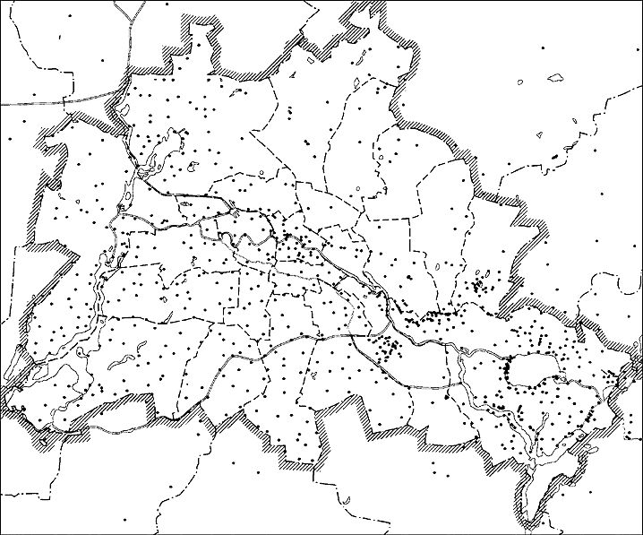 Abb. 1: Verteilung der Grundwasserbeobachtungsrohre zur Berechnung der Grundwasserhöhen