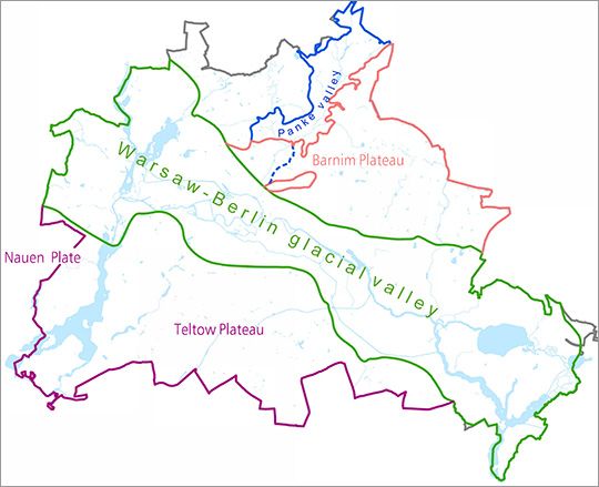Fig. 2: Area of validity of the EHGL map for the glacial valley, the Panke valley, the Teltow Plateau and the Nauen Plate, as well as the section of the Barnim Plateau adjacent to the south-east of the Panke valley
