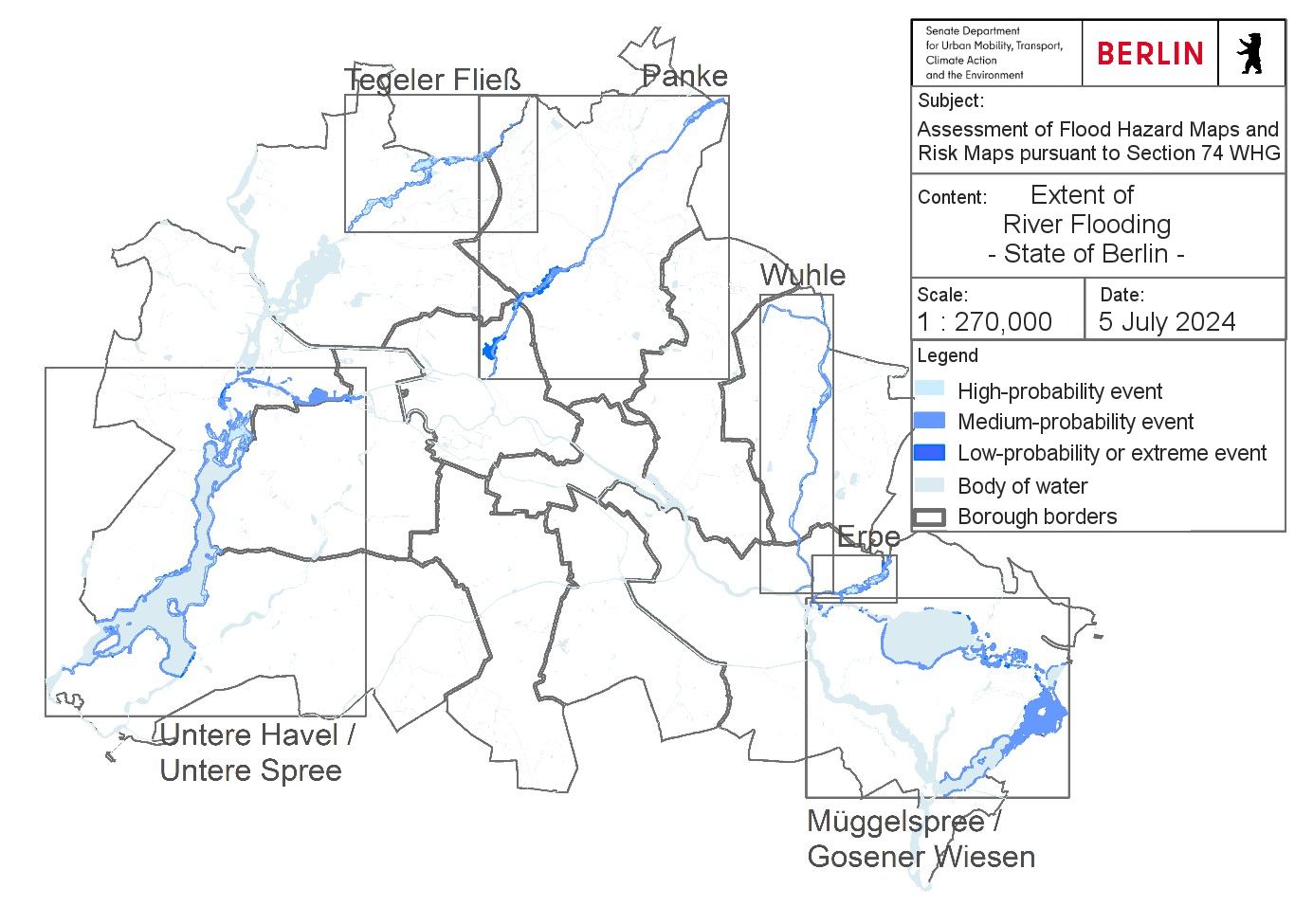 Fig. 2: Areas covered by flood hazard maps and extent of river flooding