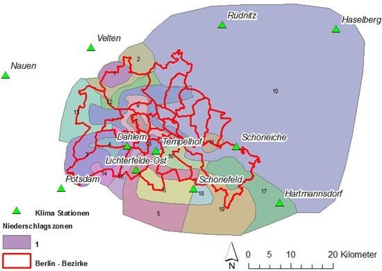 Abb. 5: Verteilung der in ArcSIWA verwendeten Niederschlagszonen