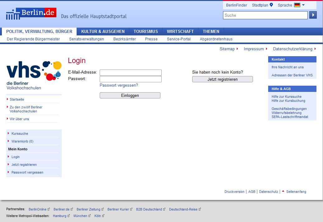 Loginmaske Kursdatenbank