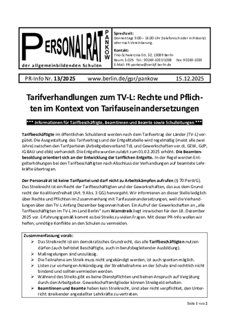 13/2025: Tarifverhandlungen zum TV-L: Rechte und Pflichten im Kontext von Tarifauseinandersetzungen