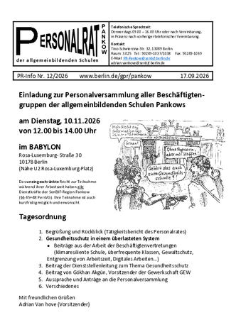 12/2026: Einladung zur Personalversammlung aller Beschäftigtengruppen der allgemeinbildenden Schulen Pankows
