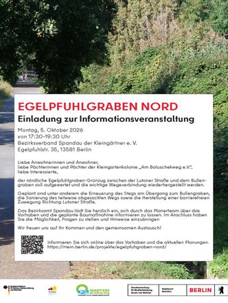 Plakat mit Einladung zur Informationsveranstaltung zum Egelpfuhlgraben Nord am 5.10.2026