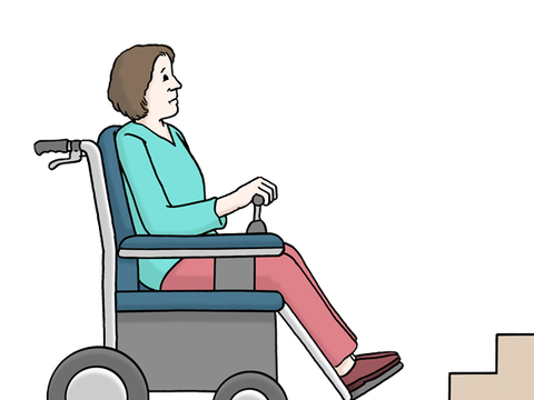 Treppe als Barriere für Person im Rollstuhl