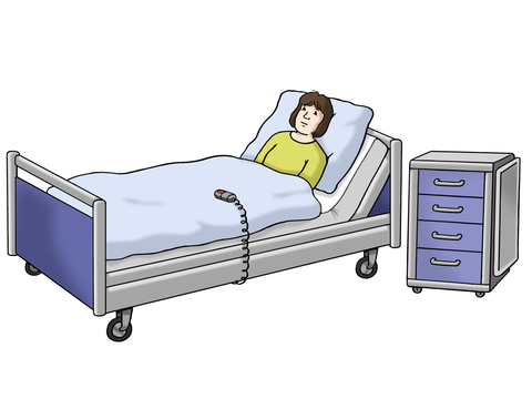  Eine Person liegt krank in einem Krankenhausbett