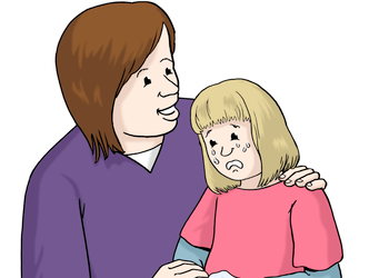 Illustration einer Frau, die ein Kind tröstet