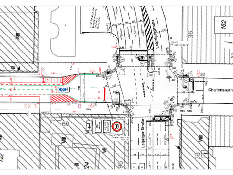 Bildvergrößerung: Charlottenstraße: Verkehrszeichenplan zwischen Kronenstraße und Leipziger Straße