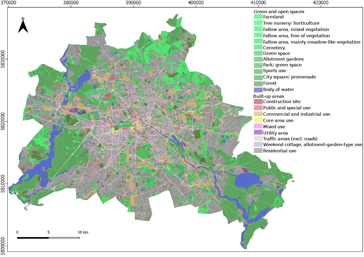 Enlarge photo: Fig. 4: Representation of land use in Berlin from Matthée (2021), based on Map 06.01 Actual Use of Built-up Areas 2015