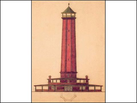 Erwin Barth (?) - Volkspark Jungfernheide, Entwurf zum Wasserturm, um 1924, Blei u. Buntstift/Transp.