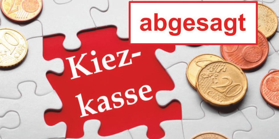 Puzzle mit daraufliegenden Münzen und zwei Textfeldern mit der Aufschrift "Kiezkasse" und "abgesagt"