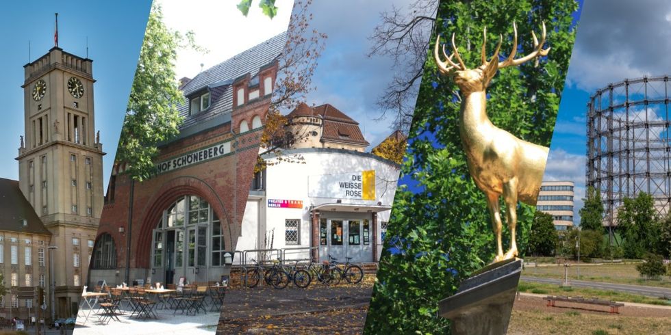 Bildercollage mehrerer Gebäude aus Schöneberg Süd