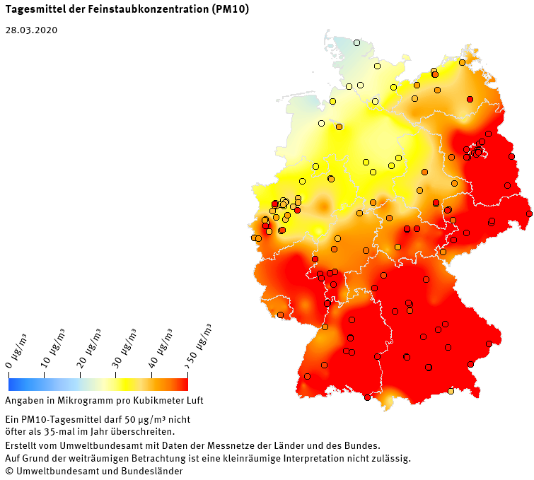 Bildvergrößerung: Feinstaubverteilung in Deutschland am 28.3.2020 