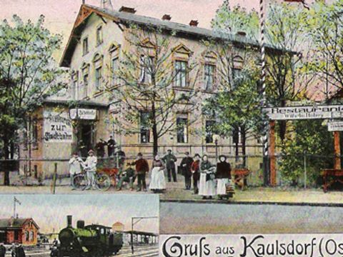 Ansicht von Bahnhof Kaulsdorf auf einer Postkarte zur Jahrhundertwende um 1900