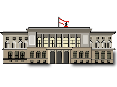 Gebäude mit Berlin-Flagge - das Berliner Abgeordnetenhaus