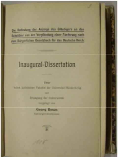 Titelblatt der Dissertation von Georg Besas