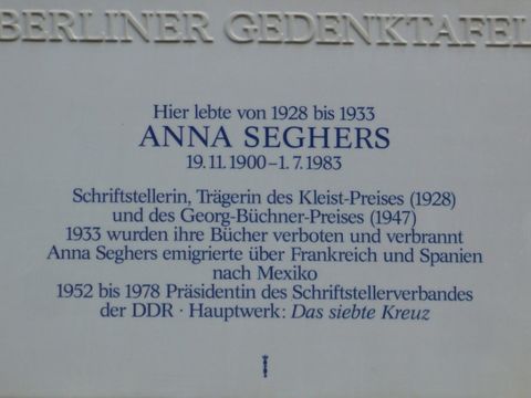 Gedenktafel für Anna Seghers, 8.3.2008, Foto: KHMM