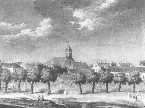 Luisenkirche in Charlottenburg 1762, Prospekt von Johann Gottlieb Glume