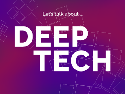 Teaser_Text mit "Deep Tech Podcast" auf lila Hintergrund