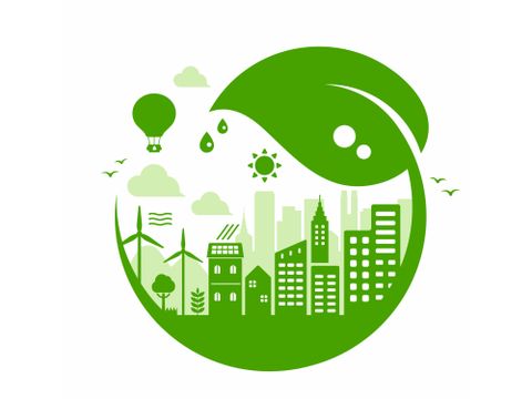 Green eco city vector illustration set