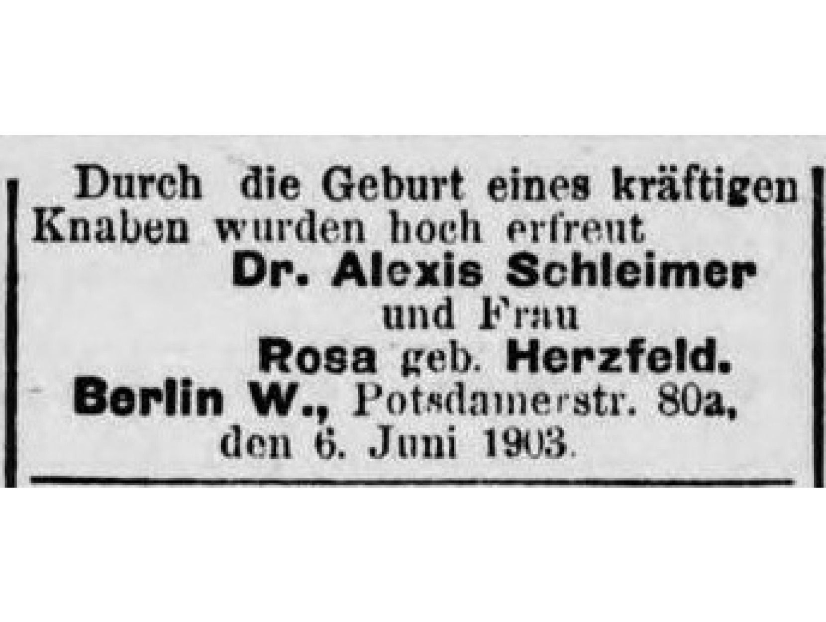 Geburtsverkündung Erwin Schleimer