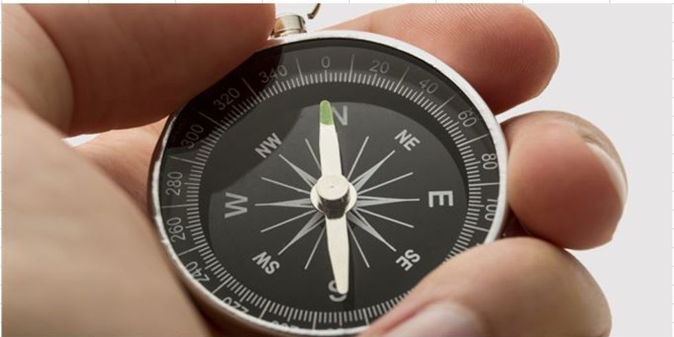 Eine Hand hält einen Kompass