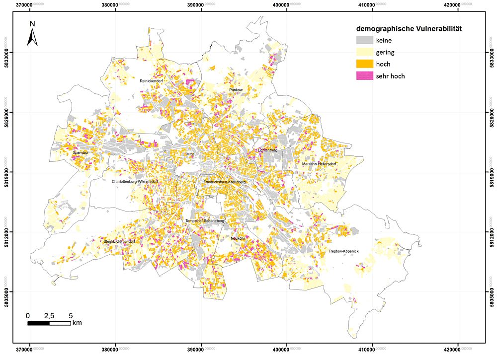 Bildvergrößerung: Demographische Vulnerabilität gegenüber der thermischen Belastung – Räumliche Analyse auf Ebene der Block(teil)flächen in Berlin