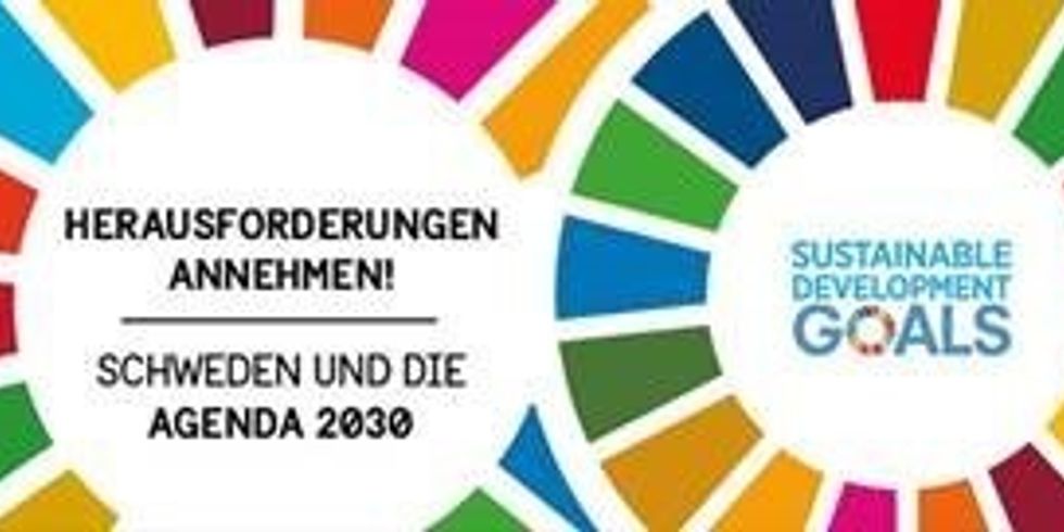 Logo der Ausstellung „Herausforderungen annehmen – Schweden und die Agenda 2030“.