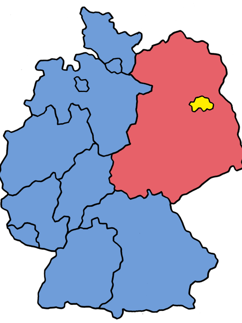 Illustration: Deutschlandkarte Ostdeutschland hervorgehoben
