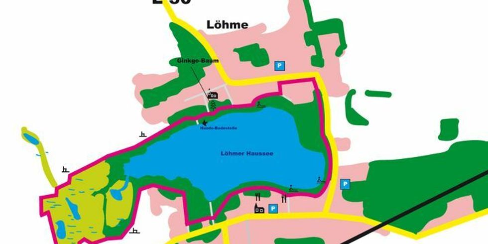Ausschnitt einer Landkarte mit dem Löhmener Haussee 