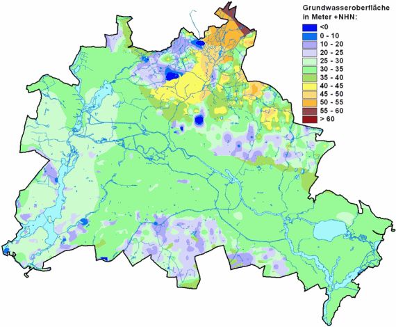 Abb. 7: Grundwasseroberfläche in Berlin in Meter NHN