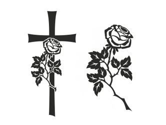 Schwarzes Kreuz mit schwarzer Rose, daneben Schwarze Rose