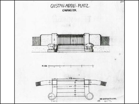 Erwin Barth - Gustav-Adolf-Platz (Mierendorffplatz), Entwurf für die Eingänge, M 1:50, 1912, Bleistift/Transp.