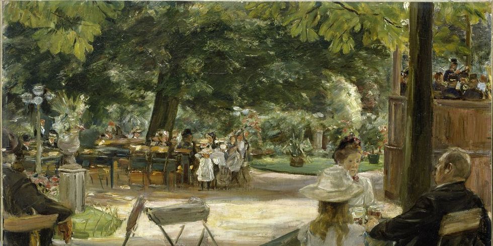 Gemälde von Max Liebermann, In den Zelten (Restaurationsgarten – Biergarten in Leiden), 1900, Öl auf Leinwand 