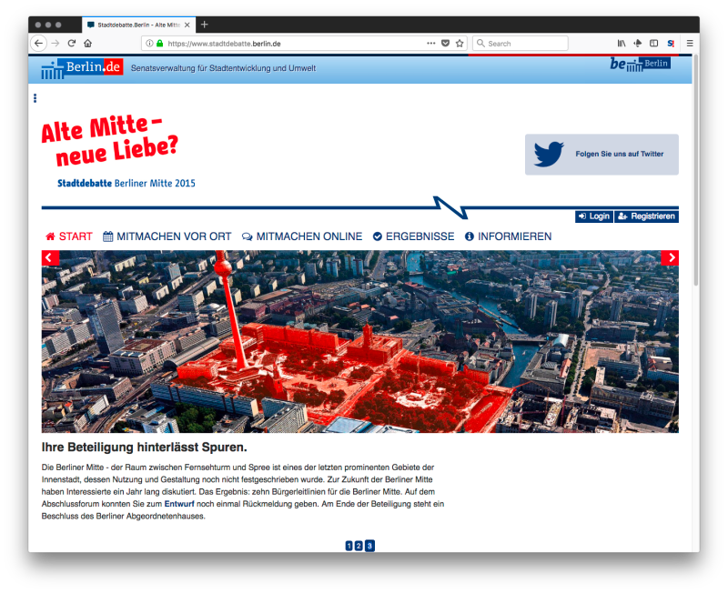 Screenshot der Website der Stadtdebatte 2015