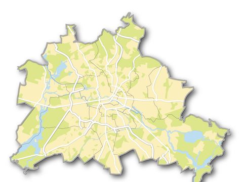 Berlin, Karte mit Wasser, Grünflächen und Straßen