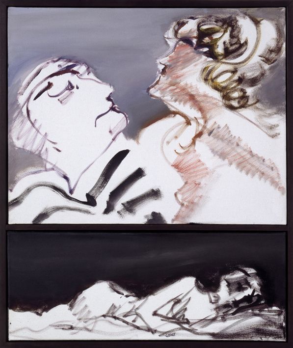 Hans Vent: Situationen, 2007, Öl auf Leinwand (zweiteilig), 60 x 50cm